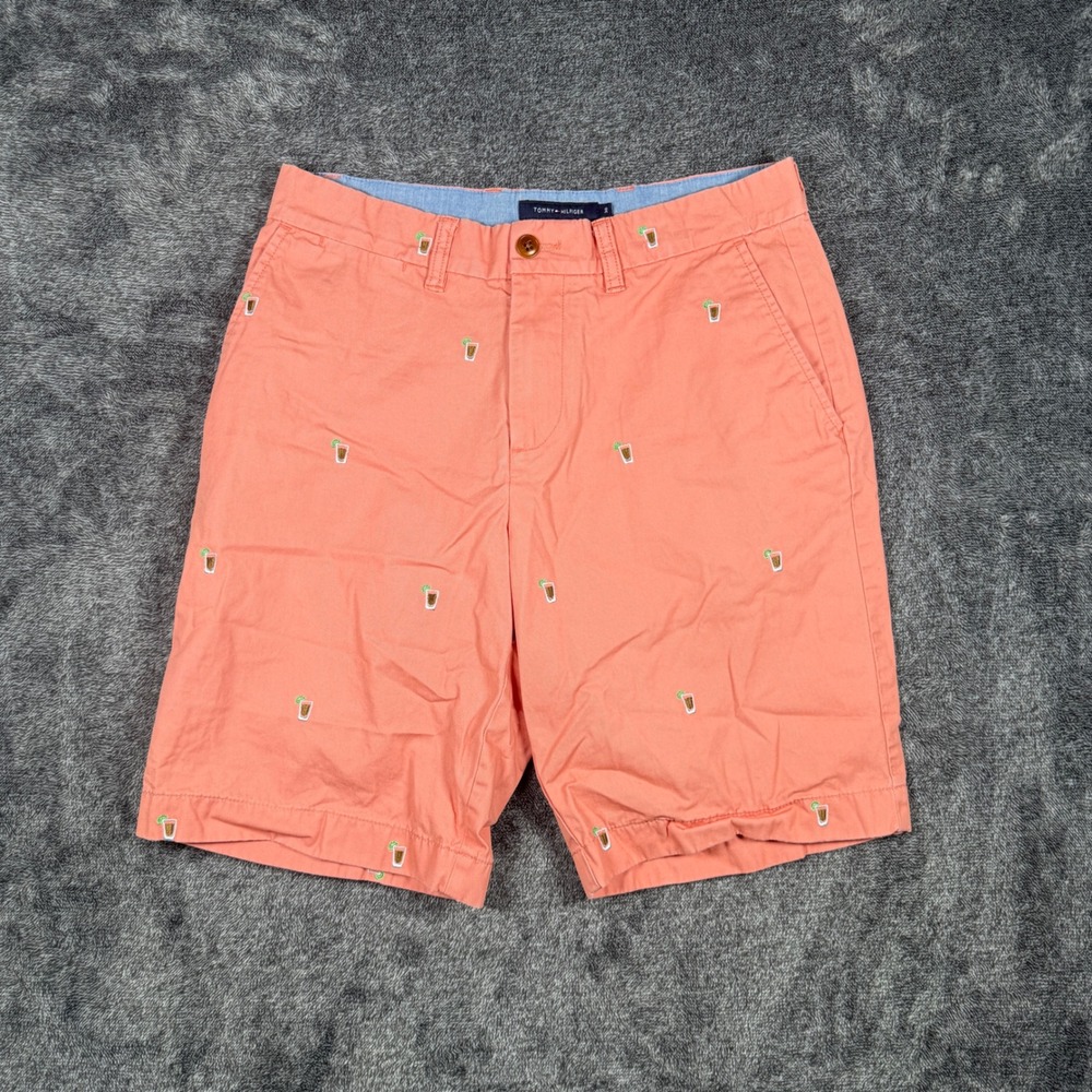 Tommy Hilfiger Mens 30 Classic Fit Chino Shorts Coral Pink Cocktail Embroidered